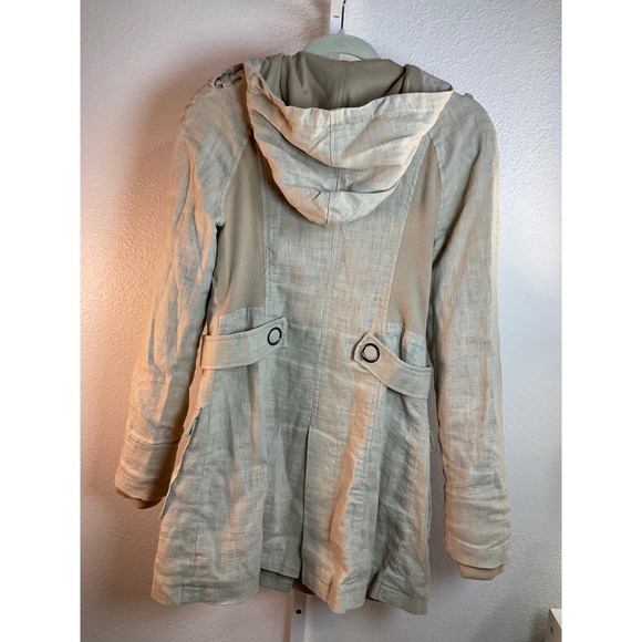 Free People Women's Hooded Military Jacket Ramie Cotton Blend Beige - Picture 3 of 7